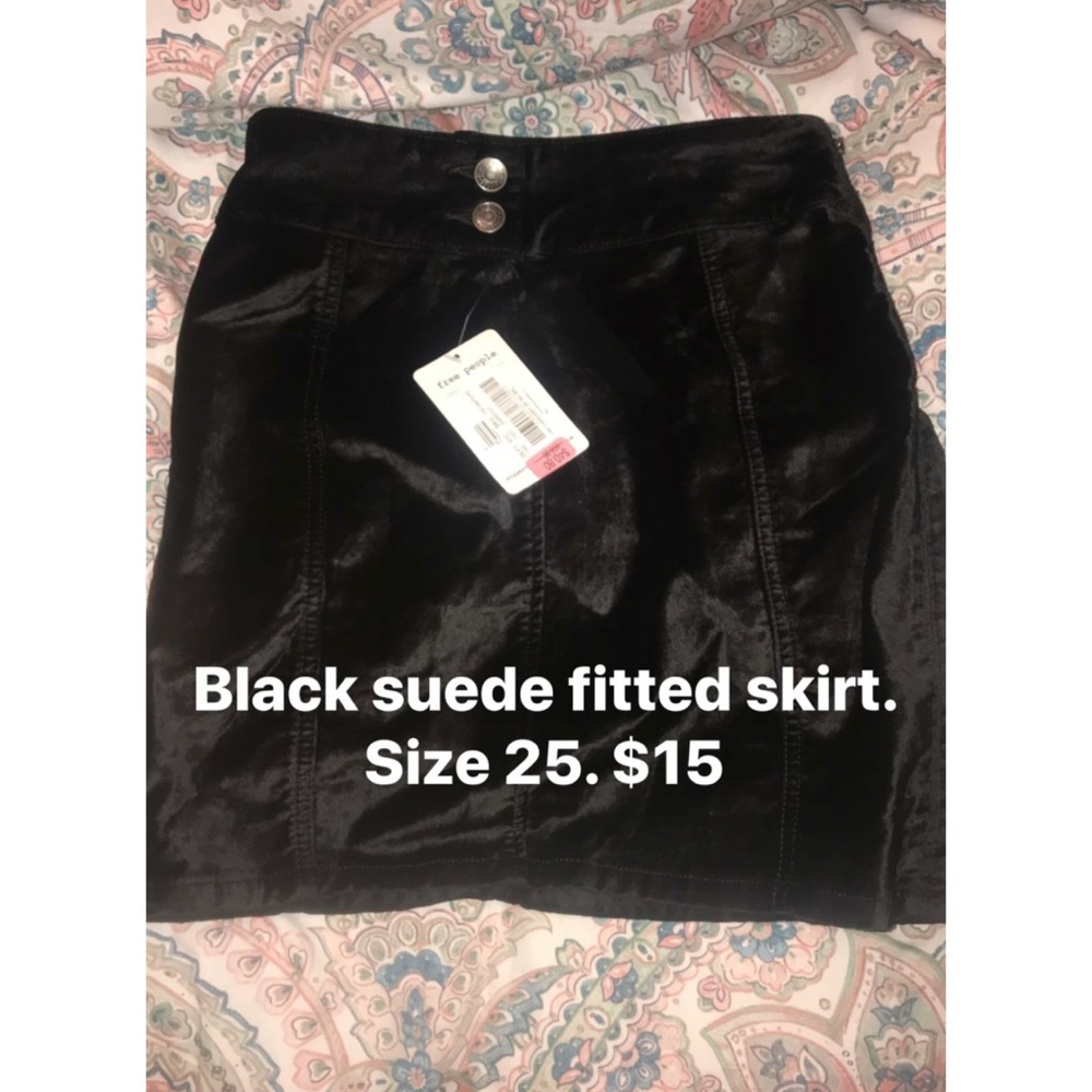 Black suede fitted skirt size 25